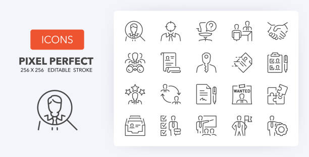hiring process line icons 256 x 256 Hiring process, human resources concepts. Thin line icon set. Outline symbol collection. Editable vector stroke. 256x256 Pixel Perfect scalable to 128px, 64px... exercise class icon stock illustrations