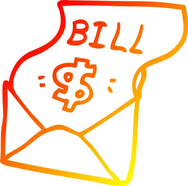 Vector illustration of warm gradient line drawing of a cartoon bill in envelope