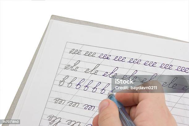 Child Practicing Cursive Writing Stock Photo - Download Image Now - Child, Handwriting, Alphabet