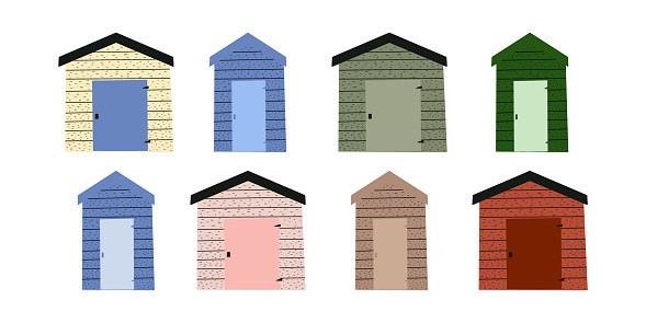 Beach house. Straw huts, bungalow for tropical hotel. Vector illustration in scandinavian style.