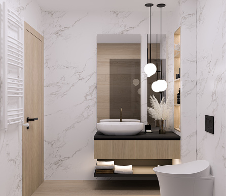 Digitally Generated Image of Small Iuxurious Minimalist Bathroom