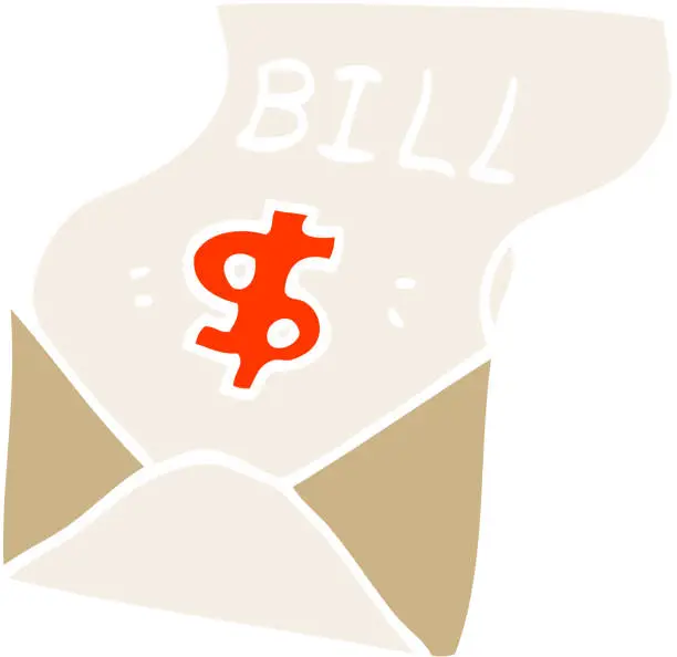 Vector illustration of cartoon doodle bill in envelope