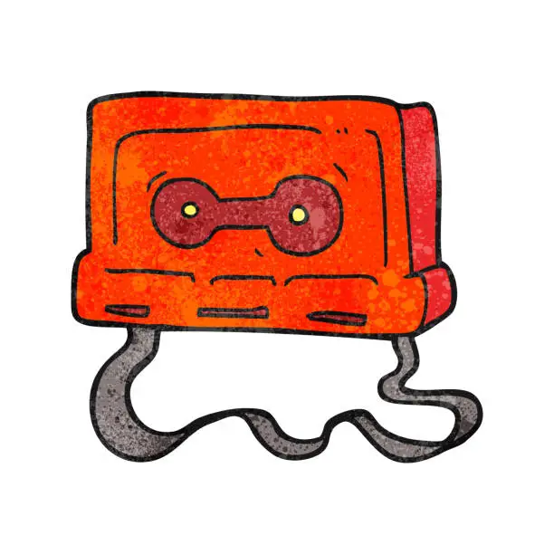 Vector illustration of freehand textured cartoon cassette tape