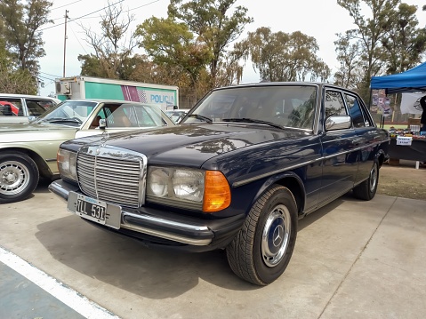 Lanus, Argentina – September 24, 2022: Lanus, Argentina - Sept 24, 2022: Executive luxury Mercedes Benz W128 saloon sedan four door 1976-1986. AAA 2022 classic car show.