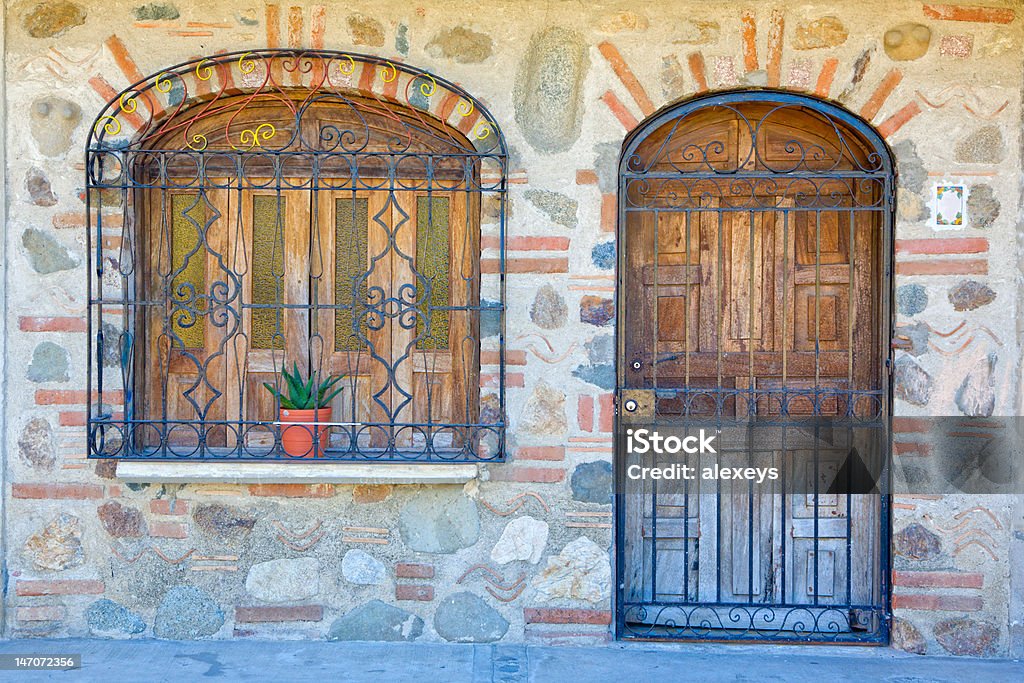 Residential House fragment featuring stylish door and window. Nuevo Vallarta, Mexico Architecture Stock Photo