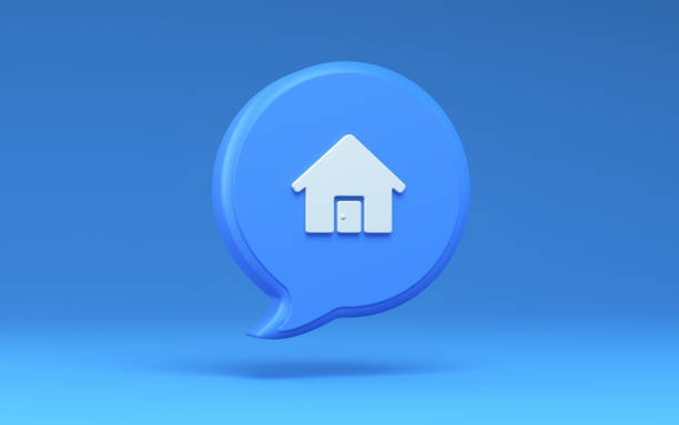 istock House Sign Icon on Blue Background, Speech Bubble, Clipping Path 1470723660