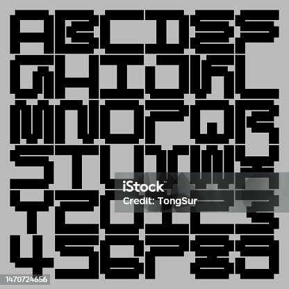 istock Cube Mono B4 Font - Alphabet and Numbers 1470724656
