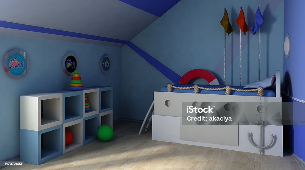 Children's room Bed in a children's room 3d image Anchor - Vessel Part Stock Photo