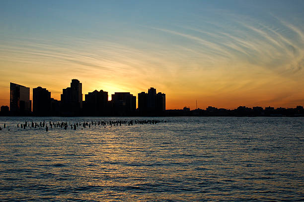 Jersey City sunset on the Hudson stock photo