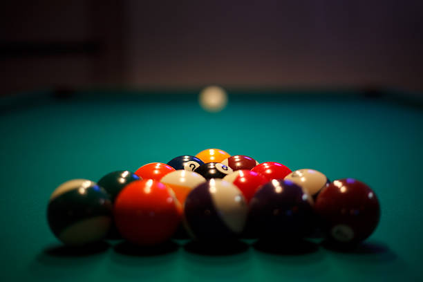 istock Racked and ready - Pool balls set up for play 147072670