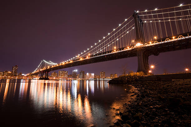 istock Manhattan Bridge and NYC skyline by night 147072770