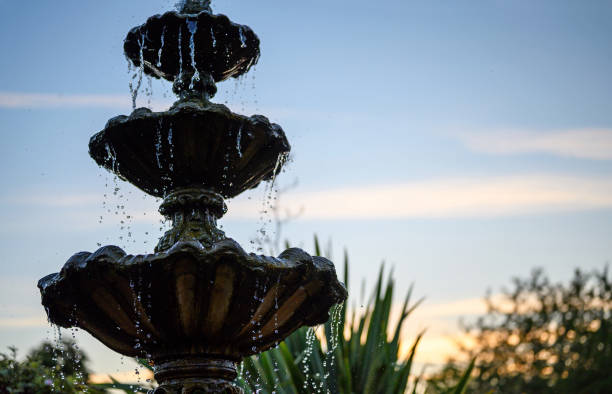 istock Fountain with water drops at dusk 1470728322