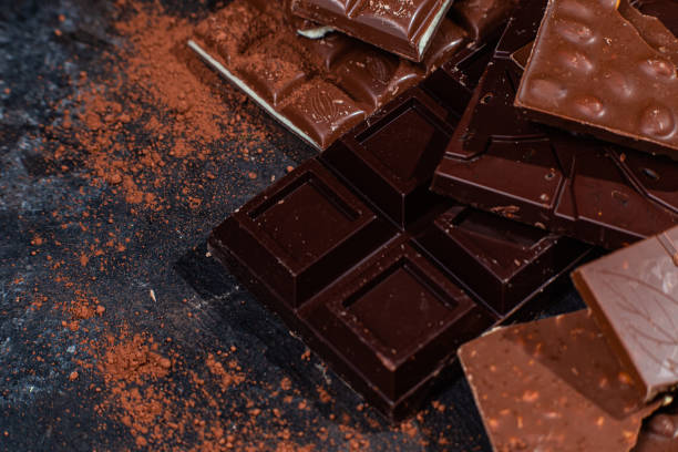 istock Chocolate bars on a dark background close-up 1470732793