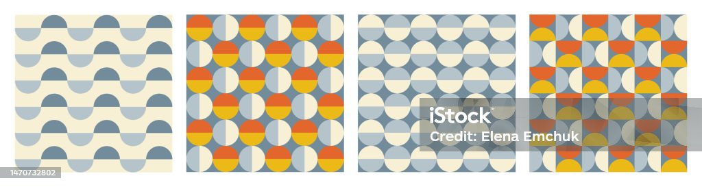 Trendy Retro Set Geometric Seamless Patterns With Colorful Semicircles ...