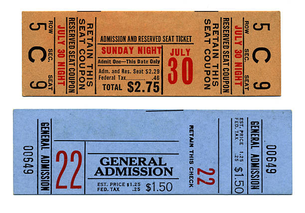 Circus Tickets Vintage tickets from the 1950s.  Scanned at high resolution & modified in Photoshop to remove any trademarks, logos or copyrighted elements. ticket stub stock pictures, royalty-free photos & images