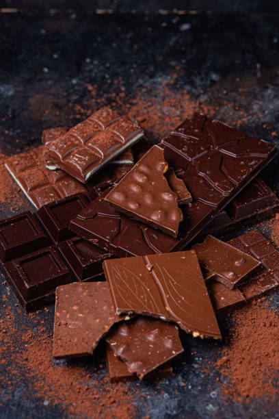 istock Chocolate bars on a dark background close-up 1470733082