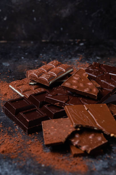 istock Chocolate bars on a dark background close-up 1470733227