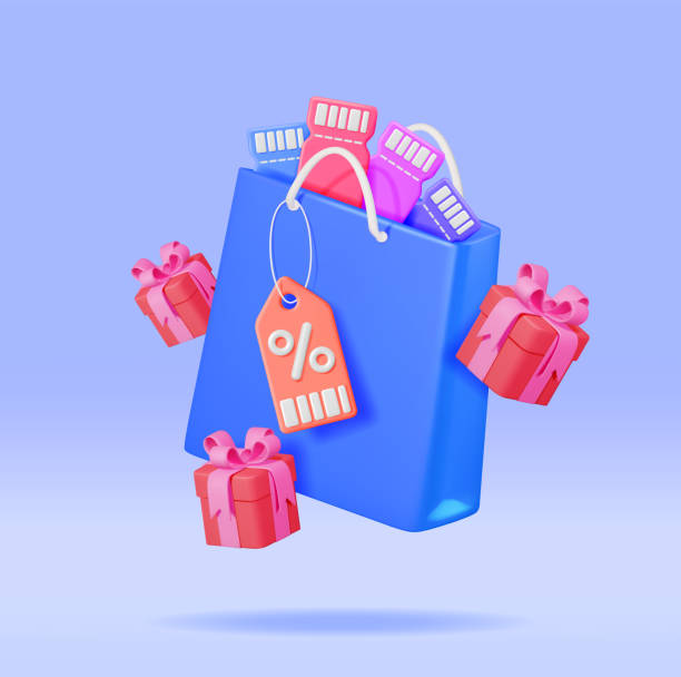 istock 3D Shopping Bag with Percent and Discount Coupon 1470735091
