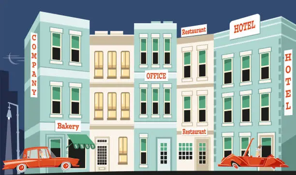 Vector illustration of Buildings and cars
