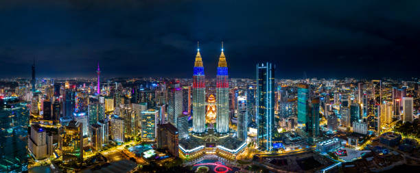 Panoramic of Kuala lupur city at night, Malaysia. stock photo