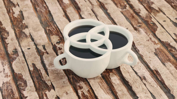 Three coffee cups merged into one stock photo