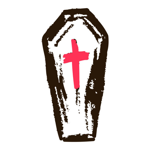 Icon in hand draw style. Drawing with wax crayons, children's creativity Coffin. Icon in hand draw style. Drawing with wax crayons, colored chalk, children's creativity. Vector illustration. Sign, symbol, pin, sticker child casket stock illustrations