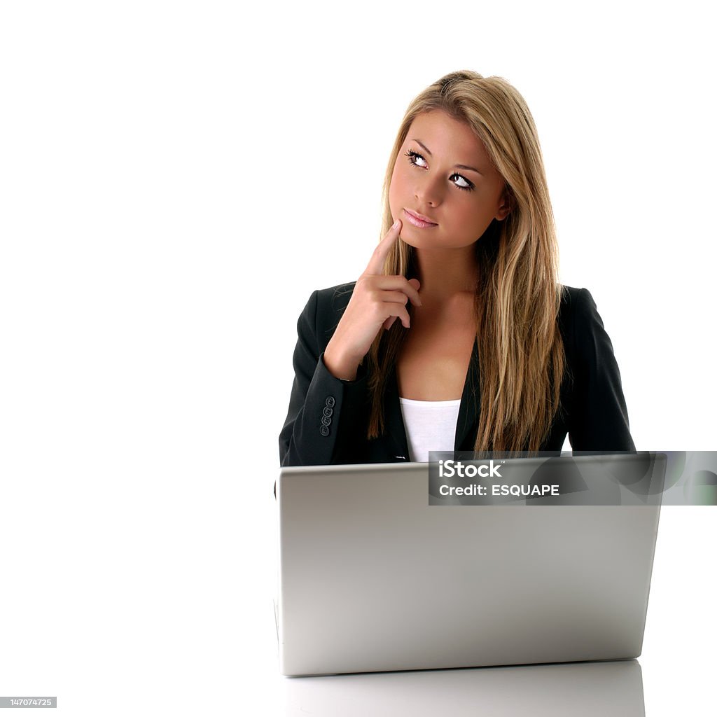 Chica detrás de una computadora portátil - Foto de stock de Adulto libre de derechos