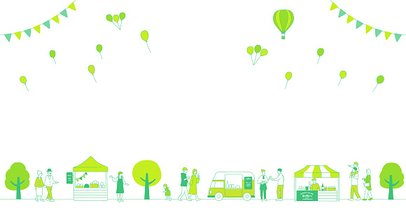 Marche event and people and green tree background material, balloon, early summer