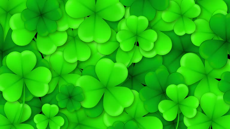 4K Shamrock Transition Animation. Green clover leaves on Alpha background, St. Patrick's day Holidays