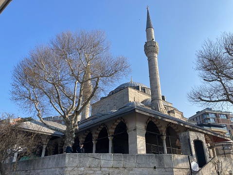 Sunny day in Istanbul, Turkey. Cityscape of Eminonu district, Golden Horn and Karakoy in background.