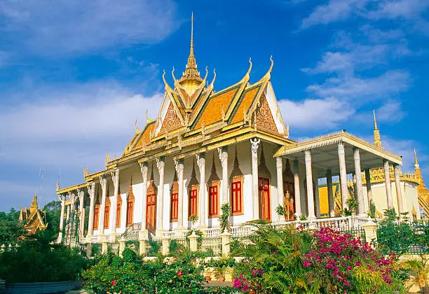The Royal Palace of Phnom Penh, Cambodia, is a complex of buildings which are the royal abode of the Kingdom of Cambodia. Its full name in the Khmer language is Preah Barom Reachea Vaeng Chaktomuk. The Kings of Cambodia have occupied it since it was built in 1866, with a period of absence when the country came into turmoil during and after the reign of the Khmer Rouge.