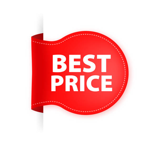 Best price red label with ribbon. Vector illustration vector art illustration