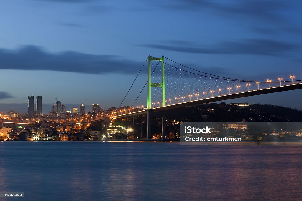 Bosphorus Bridge with Skyscrapers Bosphorus Bridge with Skyscrapers in Istanbul, Turkey Architecture Stock Photo