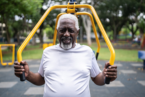 Portrait of a senior man exercising in the park