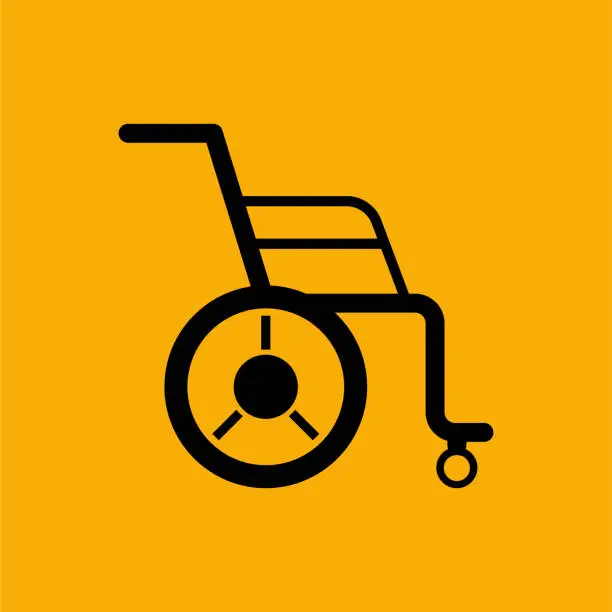 Vector illustration of Wheelchair icon on yellow background.