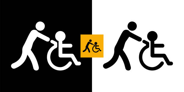 Helping a disabled, Wheelchair icon. Vector illustration in HD very easy to make edits. handicap logo stock illustrations
