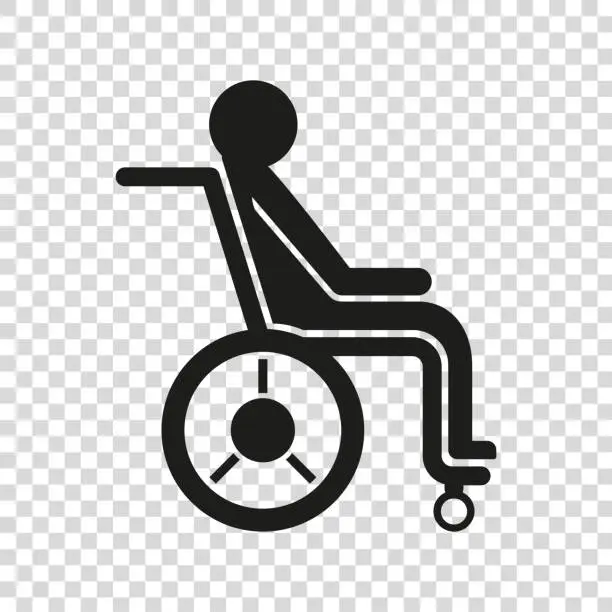 Vector illustration of Disabled man in wheelchair icon on transparent background.