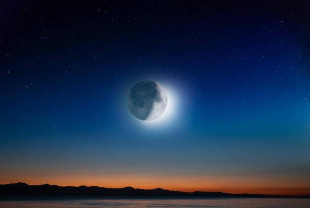 istock Full moon over the sea. Full moon on the starry sky . 1470753057