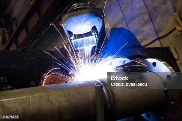 Industrial Arc Welder Working In Factory Stock Photo - Download Image Now - Construction Industry, Equipment, Horizontal