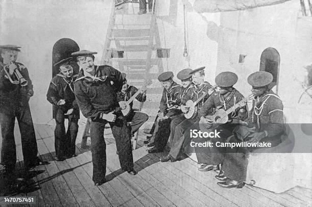 Antique Illustration Sailors Playing Musical Instruments And Dancing On Antique Illustration Sailors Playing Musical Instruments And Dancing On