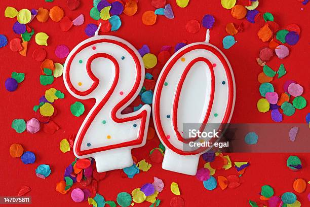 Number Twenty Birthday Candle Stock Photo - Download Image Now - Candle, Number 20, Anniversary