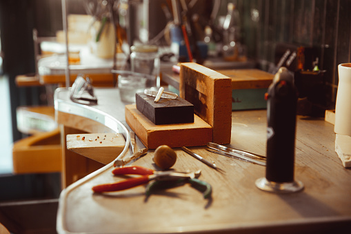 Workbench with jeweller tool background