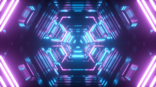 istock Space tunnel in technologically futuristic style with neon glow - 3D illustration 1470759118