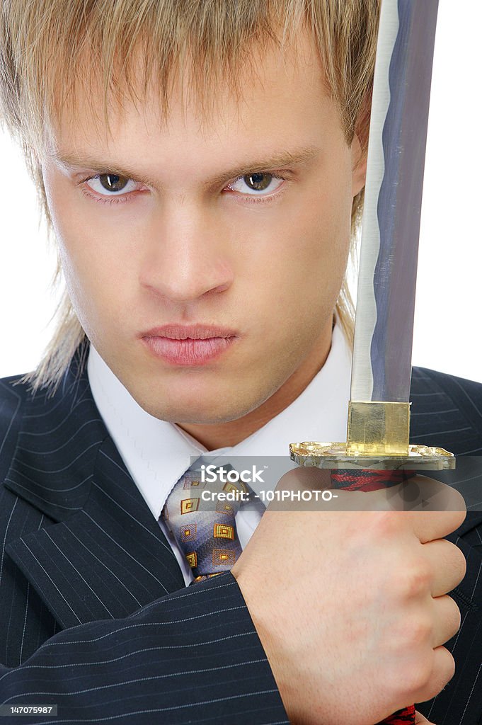 Homem com Espada protege Negócios - Royalty-free Adaga Foto de stock