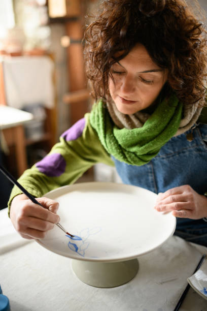 istock Ceramics pottery craft workshop: Dish decoration painting 1470762900