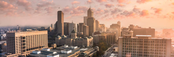 istock Indianapolis, Indiana, USA city skyline panoramic view at sunrise 1470763511