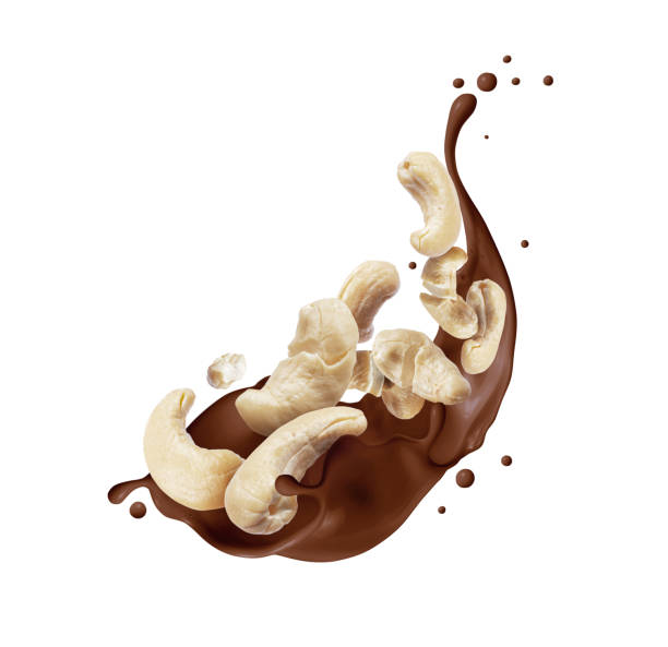 istock Pecan in chocolate splash isolated on a white background 1470766305