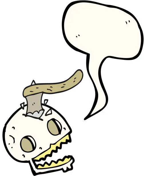 Vector illustration of freehand drawn speech bubble cartoon axe in skull