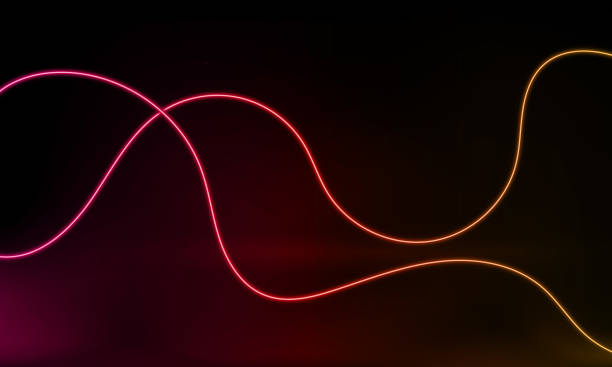 istock Abstract colorful neon background with wave line glowing in the dark. Panoramic shine backdrop. 3d render. Lights rectangular lines, luminous rays. Modern wavy geometric shape. Vector illustration. 1470767942