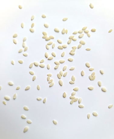 Sesame seeds on white background isolated